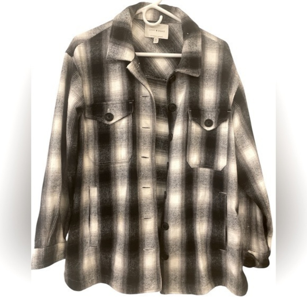 Lucky Brand Oversized black and white grunge  Plaid Shacket in size M